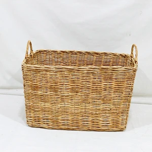 Plastic Woven Large Eco-Friendly Laundry Basket Rectangle Storage Bin with Handles for Home Organization