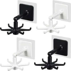 360 Degree Rotatable PP Self-adhesive Six Claw Hook Single Kitchen Spatula Spoon Wall Mounted Storage Hanger for Tools