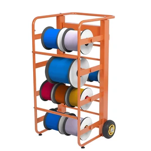 JH-Mech Automotive Wiring Storage Rack Portable Multi-Spool Wire Cable Dispenser Metal Wire Spool Rack with Wheel