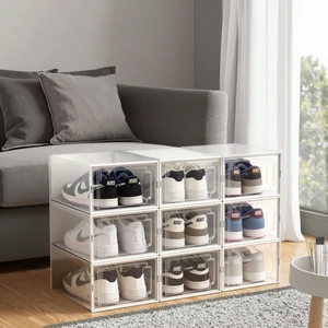 Reinforced PP Shoe Storage Box Transparent Stackable Shoe Organizer Space Saving Shoe Container for Home Entryway Sports Shoes