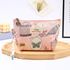 Waterproof Makeup Cloth Storage Bag for Ladies Portable Travel Wash Clutch with Zipper Closure and Label