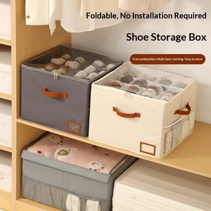 Wardrobe Shoe Boot Storage Box Steel Frame Foldable Movable Shoe Storage Basket Adjustable Dividers No Installation Required