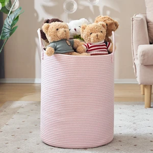 Large Capacity 68L Eco-Friendly 100% Cotton Laundry Hamper Woven Rope Tall Handles Detachable Design Customized Color Basket