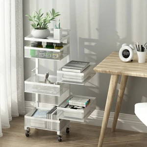 Joyings Rotating Kitchen Trolley With 5 Tier Rotary Storage Rack And Rolling Metal Wire Baskets And Stable Holders & Racks