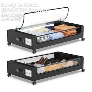 2 Pack Rolling Metal Frame Fabric Under Bed Storage Boxes With Wheels For Clothes Shoes Blankets Under Bed Storage Bins