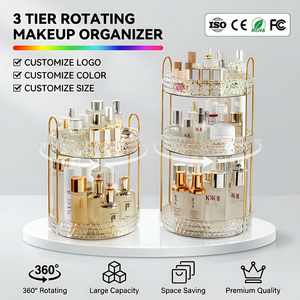 Rotating Makeup Organizer for Dresser 3 Tiers, 360° Swivel Skincare Organizer Large Capacity Skincare Transparent Storage Rack