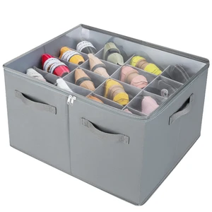 Space Saving Foldable Shoe Organizer Gray Shoe Box Storage for Closet