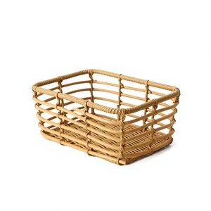 Rattan-Style Woven PE Material Japanese Style Storage Basket Home Bathroom Desktop Organizer Sophisticated Sundries Holder