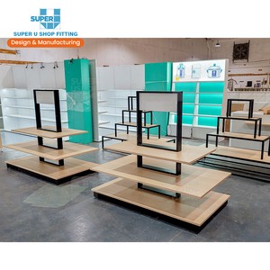 Custom Metal Wooden Gondola Shelving Double-sided Supermarket Shelves Supermarket Advertising Shelf Display With Led