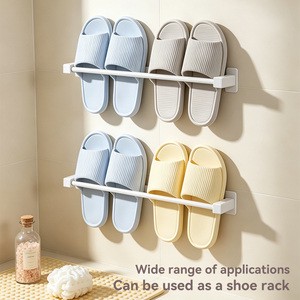Punch Free Single Tier Wall Mount Multifunctional Storage Rack Plastic Shoe & Towel Organizer For Bathroom Home Storage