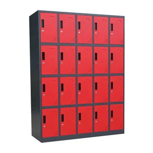 Metal Closet Locker 20 Doors Gym Changing Room Metal Wardrobe Office Workplace Personal Metal Locker Cabinet Anthracite Red
