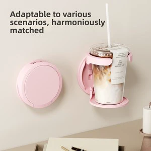 Wall-mounted Single Tier Folding Plastic Cup Rack Punch-free Cartoon Beverage Shelf Extendable Storage Home