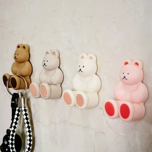 Korean-style Bear-shaped Silicone Toothbrush Holder Bathroom Punch-free Wall Hook Entryway Suction-cup Shelf Home Storage Rack