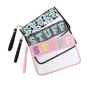 New Embroidered Letter clear Pvc Handheld Portable Toilet Storage Makeup Bag Waterproof Zipper