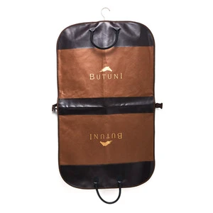 High Grade Eco-friendly Polyester Material Garment Bag with Leather Edge and Handles Reusable Dust-proof for Dress/Suit/Clothing