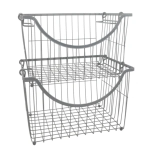 Iron Metal Rack Foldable Food Storage Bins with Handles Wire Basket Kitchen Wicker Basket Storage