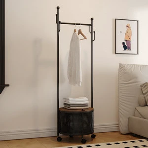 Portable Metal Coat Rack Floor-Standing Multi-Functional All-in-One Bedroom Entryway Home Clothes Hanger Storage Shelf