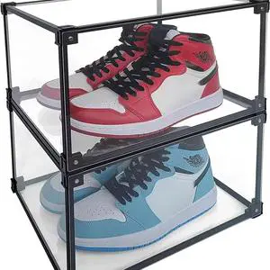 Custom Logo Clear Magnetic Acrylic Shoe Boxes Injection-Technics Office Organizer for Shoe Storage De Zapatos