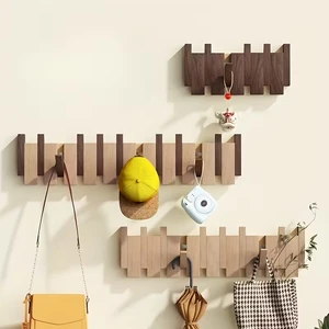 Solid Wood Piano Key Clothes Hanger Creative Invisible Hook Wall-Mounted Entryway Door Back No-Drill Storage Rack
