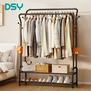 Double Rod Storage Shelves Coat Rack Double-Tier Metal Coat Hanger Stand Clothing Organizer Clothing Storage Stand
