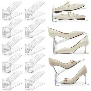 Adjustable Double Layer Transparent PET Shoe Slots Organizer With Space-Saving Design For Wardrobe And Closet Organization