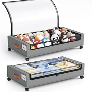 Black Grey Storage Container Large Under Bed Storage with Wheel Lid Metal Toy Under Bed Rolling Bedroom Storage Organizer