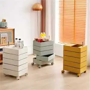 Rotating Movable Modern Storage Cabinet Bedside Table Plastic Simple Nordic Style Bedroom Cosmetic Storage Rack
