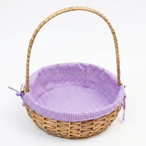 Hand Woven Cane Wicker Kitchen Gift Hamper Basket with Red Gingham Lining Eco-Friendly Multifunction Storage 10x12x4 Inch