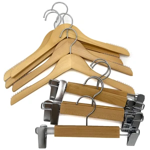 Custom Thick Wooden Clothes Hanger Customizable Logo And Metal Hooks Custom Orders Accepted Non-Slip Custom-made Trouser Clips