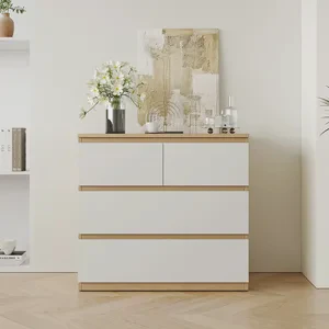Modern 4-Drawer Stainless Steel & Solid Wood Bedroom Storage Chest Minimalist Dresser Cabinet Versatile Home Organizer