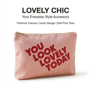 Wholesale Custom Logo Large Capacity Pink Canvas Makeup Bag Travel Cosmetic Pouch Toiletry Organizer Case with Golden Zipper