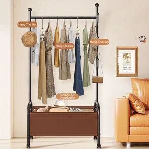 OEM Modern Detachable Movable Iron Heavy Duty Space Saving Coat Drying Rack Storage Basket Multifunctional Living Room Clothing