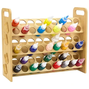 Educational DIY 3-Layer Bamboo Paint Organizer Rack With Custom Logo Multi-Functional Brush Organizer Art Tool Storage Container