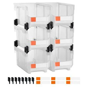 6 Pack 14.8 X 8.5 X 7.1 Inch Plastic Stackable Storage Bins Organizing Containers for Closet Storage