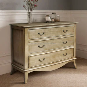 Handcrafted Antique White Distressed Chest: Solid Mahogany, Three Drawers, Aged Brass Handles