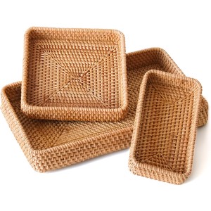 Rattan Serving Tray, Rectangle Basket Wicker Storage And Organizing Baskets, Natural Decorative Woven Tray For Home Decor