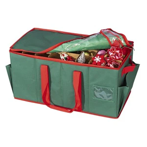 Foldable Oxford Luxury 128 Cells Extra Large Christmas Storage Box Zipper Closure Handle Side Pockets Roomy Ornaments Top Tools
