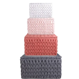 Cotton Filled Fabric Woven Storage Basket Hand-woven Basket Cotton Storage Box With Lid Home Multifunctional Storage Basket Set