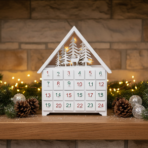 Modern Wooden Christmas Advent Calendar LED Lighting White House 24 Drawers Candy Storage Countdown Box Home Holiday Decoration