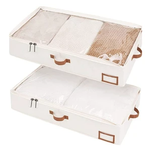 Under Bed Clothes Organizer with Ultra Thick Fabric for Blanket Bedding Under Bed Storage Containers 39.3''Lx19.7''Wx6''H Beige