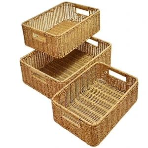 Hand Woven Storage Basket,with Built-in Iron Frame,Home Decoration,organization,Natural Color