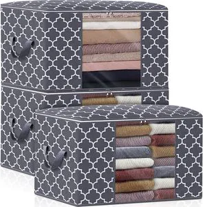 Clothes Storage Foldable Blanket Storage Bags for Organizing Bedroom Clothing Storage With Lids and Handle 2Pack 100L