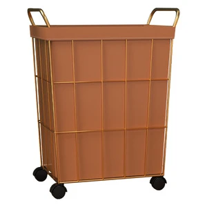4 Wheels Classical Collapsible Metal Wire Dirty Laundry Basket with Cover
