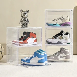 High Quality Shoes Storage Boxes & Bins Transparent Grey Shoes Case Magnetic Door Plastic Shoes Organizer Rack