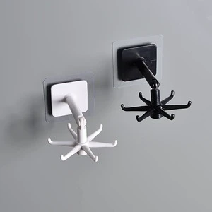 360 Degree Rotatable PP Punch Free Removable Six Claw Hook Kitchen Spatula Spoon Wall Mounted Storage Hanger Novelty Hooks