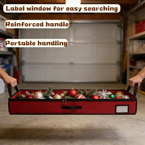 Factory Direct Heavy Duty Christmas Storage Box, Foldable Gift Wrap Organizer with Dividers and Label Window