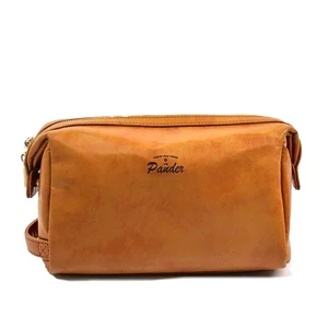 Customized Colored Toilet Handle Carrying PU Leather Waterproof Travel Brown Storage Women's Toilet Makeup Bag