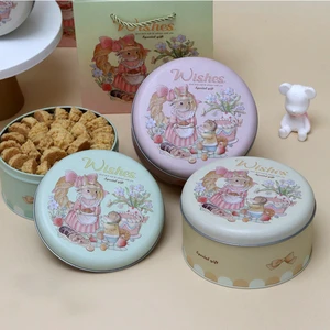 Custom Empty Christmas Tin Can Set With Screw Cap Food Grade Tinplate Round Containers For Cookie & Candy Storage