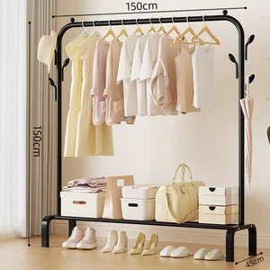 Single-Rod Metal Cloth Rack 6 Hooks Bottom Shelf Large Capacity Modern Durable Clothes Drying Coat Rack for Bedroom Living Room