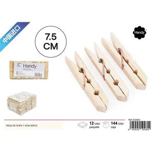 20-Piece Bamboo Clothespins Plastic Cloth Cleaning Supplies for Clothes Drying and Bag Clipping